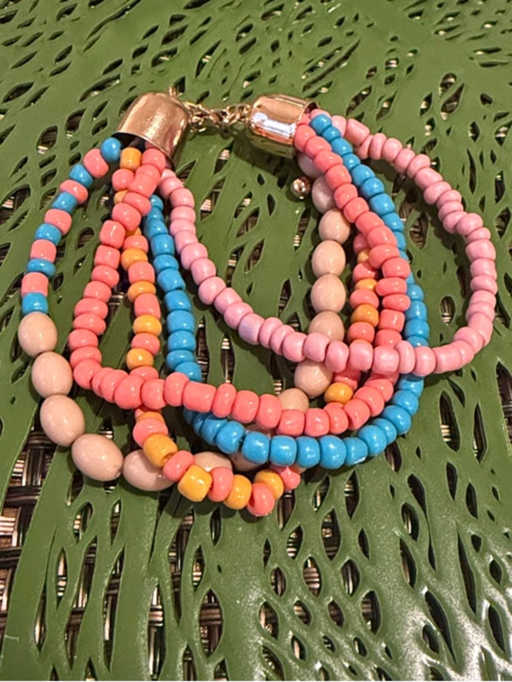 Colorful Seed Bead Multi-Strand Bracelet - Pink, Blue, Coral